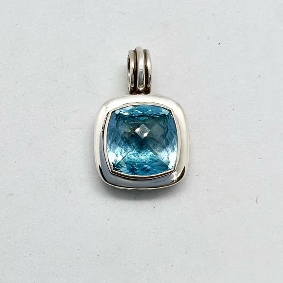 David Yurman Albion 14mm Blue Topaz Pendant Enhancer - Picture 1 of 15
